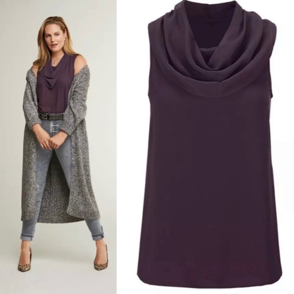 CAbi Surround Drapey Cowl Neck Sleeveless Chiffon Blouse Top 3978 Plum Sz Small